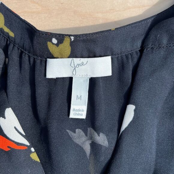 Joie Agrafene Dress Black Silk Floral Asymmetrical Ruffle Short Size Medium - Picture 12 of 15